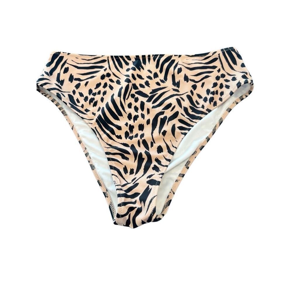 Shade & Shore Womens Cheeky Bikini Bottom Beige Black Animal Print Size M - Picture 4 of 6